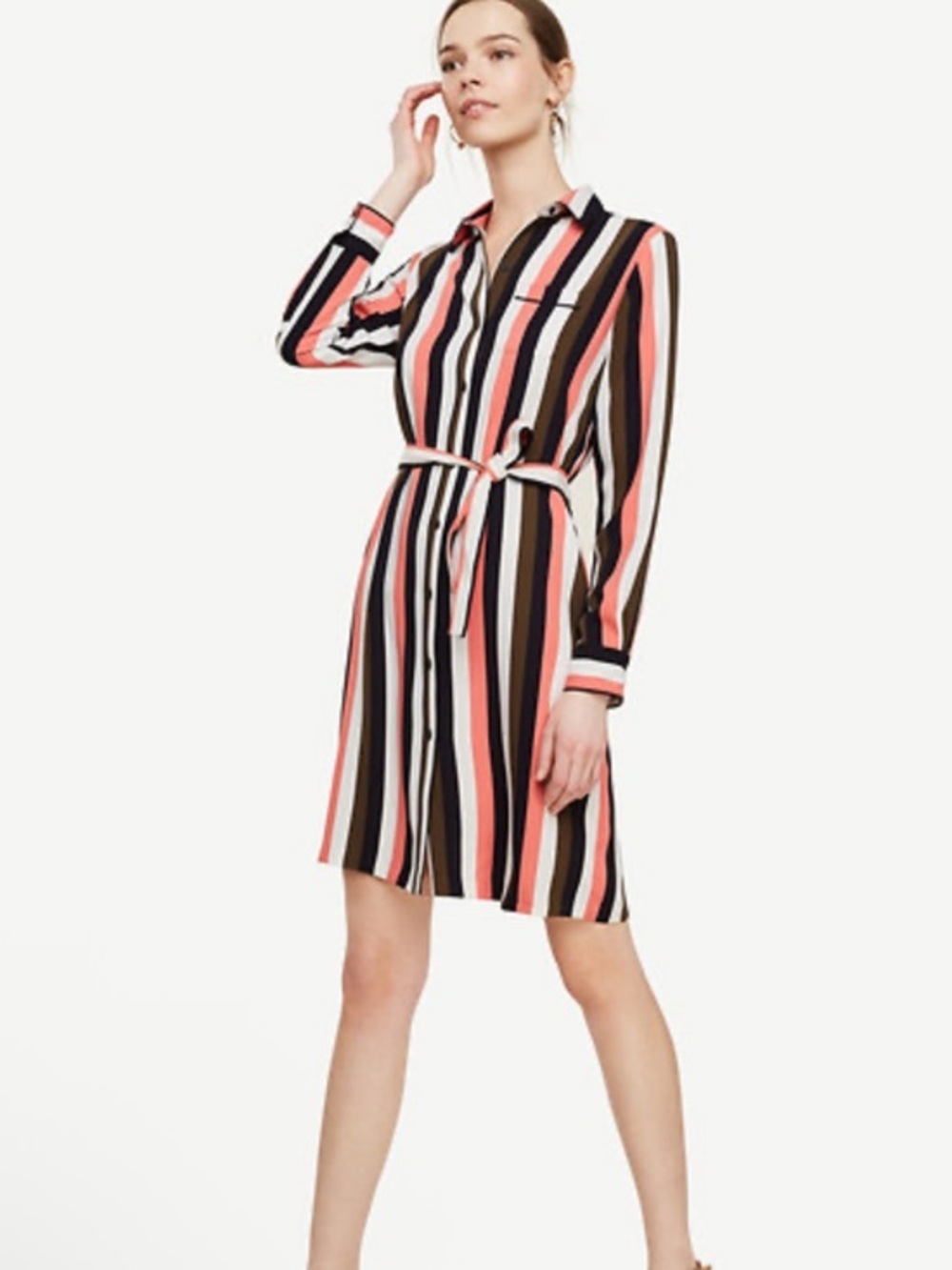 Ann Taylor - Woman's XSP Black Multi Stripe Piped Shirtdress $139